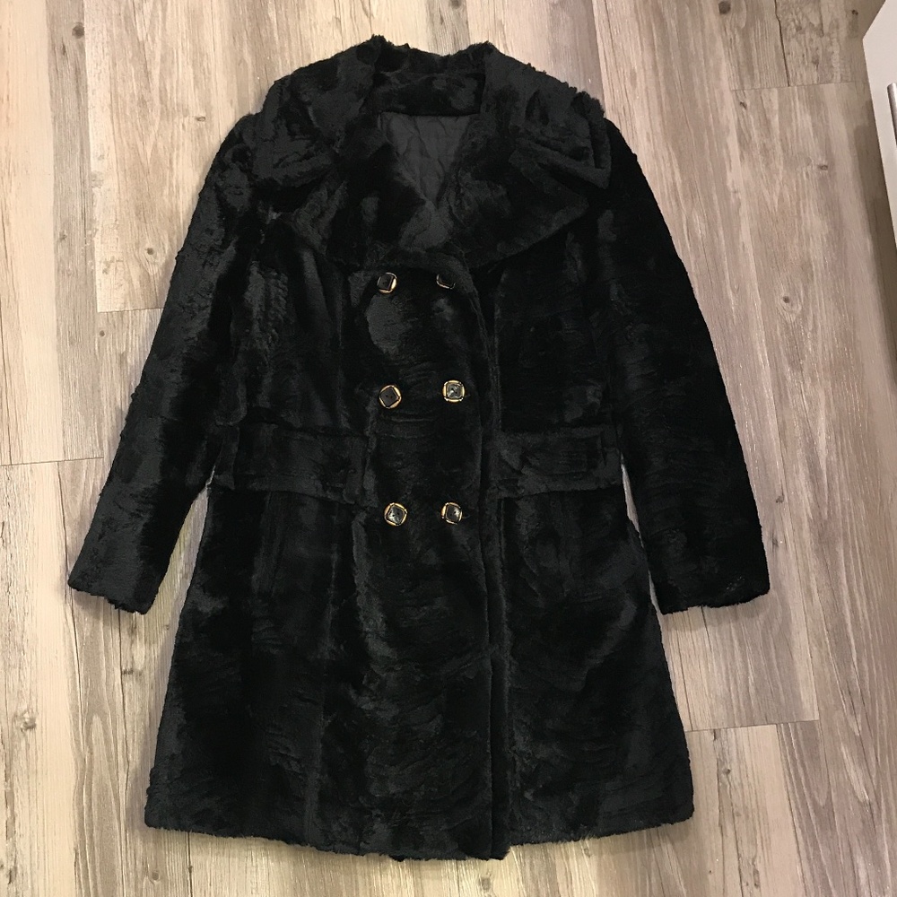 Vintage 70’s Betty Rose Black Faux Fur Coat Classic